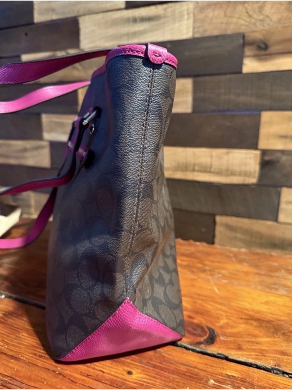 Authentic Coach Classic City Tote Monogram Brown Black & Dark Magenta Pink - Picture 6 of 12